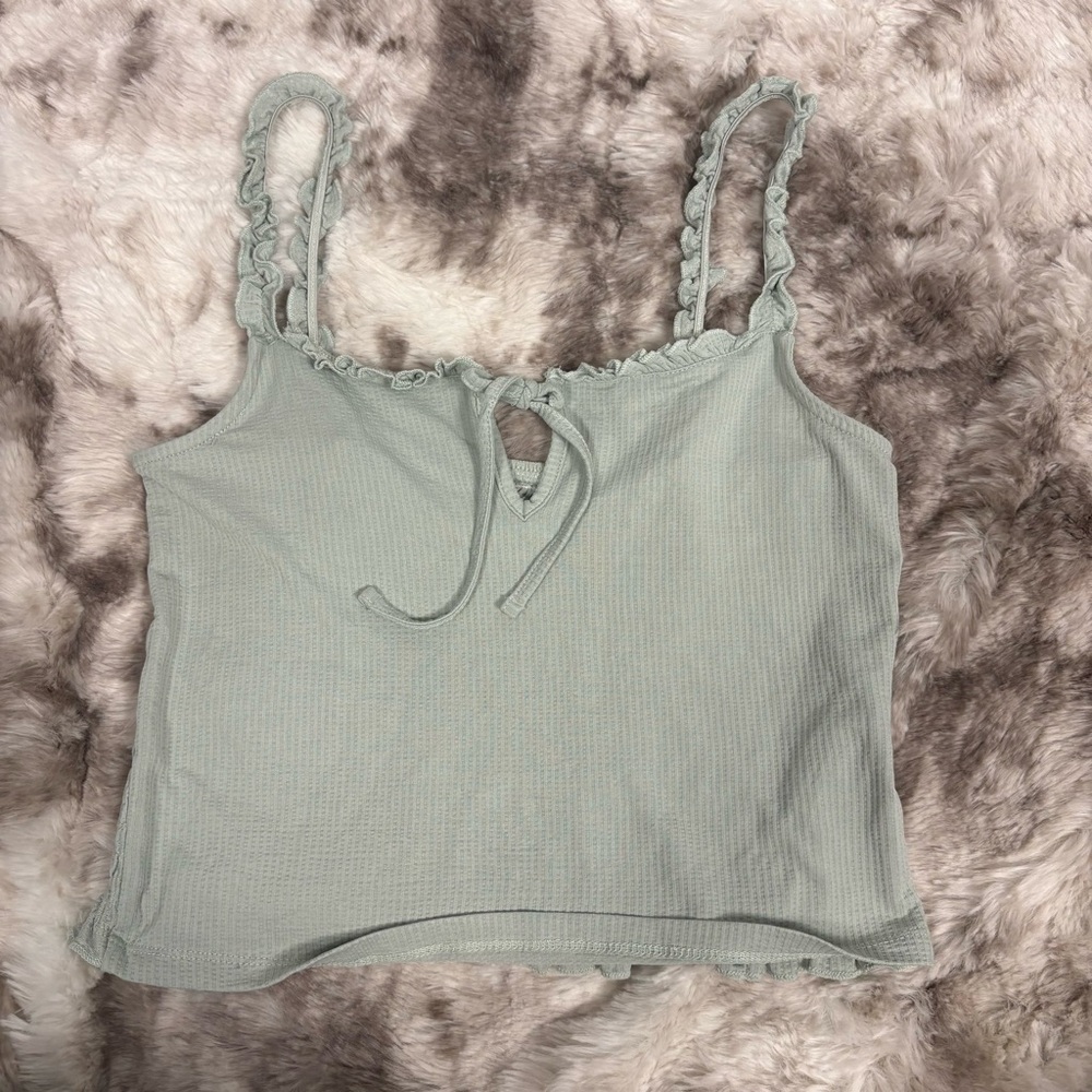 NA-KD x Pamela Sage Green Women's Ruffled Crop Tank Tie Front Sz S